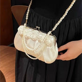 MQTIME  -   Fairycore White Hand Bag Purse Women Chinese Style Pearl Chic Elegant Messenger Bag Ladies Handle Y2k Handbag Aesthetic