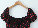MQTIME  -  Summer new French square neck bubble sleeve short sleeved floral slim fit women's dress short skirt