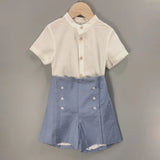 MQTIME  -  Children Boutique Spanish Clothing Summer Boys Girls Blue Short Sleeve Cotton Linen Set Sister Brother Eid Clothes Birthday Suit