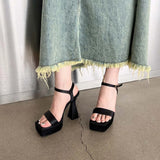 Mqtime Open Toe Women Sandals Thick High Heels Black Rose White Summer Platform Shoes Woman Wedding Party Pumps Sexy Sandals Slides
