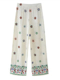 MQTIME  -  Flower Print Trousers Suits Women 2 Pcs Casual Turn Down Collar Long Sleeve Lady Shirt Sets Wide Leg Pants New Chic Spring