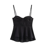  MQTIME  -  White Smocked Strappy Camisole Women's Sexy Sleeveless Ruffle Slim Bra Vest Solid Color Streetwear Y2k Women's Tops Camisole