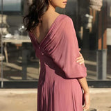 MQTIME  -  Fashion Temperament Draped Solid Long Dress Spring Summer Casual Hight Waist Maxi Dresses Elegant O-neck Long Sleeve Party Dress
