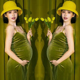 MQTIME  -  Green Maternity Photography Props Sling Dress Fashion Sexy Pregnant Photo Shoot Dress Women Photo Clothing