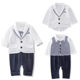 MQTIME  -  2Piece Sets Spring Autumn Newborn Boys Clothes Gentleman Fashion Stripe Long Sleeve Coat+Jumpsuit Baby Boutique Clothing BC1148