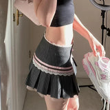 MQTIME  -  Vintage Black Plaid Stripe Pleated Skirt with Lace Bow Kawaii Skirts @E-girl 00s Fairycore 2000s Grunge Aesthetics Korean Cloth