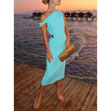  MQTIME  -  Women's Solid Color Sleeveless Asymmetrical Maxi Dress Slim Fit Sexy Pleated Chic Summer Fashion Holiday Style with Slit