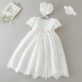 MQTIME  -  White Infant Dress for Baptism Baby Girls Lace Dresses with hat Kids Clothes Christening Birthday Outfits 3-24 Month