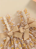 MQTIME  -  Photography Clothing  Adorable Daisy Print Sleeves Tulle Dress Golden  Elegant Lace Mesh Skirt For Photo Shoot