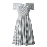 MQTIME  -  Women Elegant Off Shoulder Stripe Dresses Summer Blue Party Club Dress Plus Size Slash-neck Clothes 2024 New Bohemian Streetwear