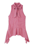 MQTIME  -  Women's Casual Stripe Lace Up Blouses Chic Asymmetrical Hem Sleeveless Loose Tank Tops Summer Lady Daily Street Shirts