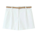 MQTIME  -  New summer women's clothing casual fashion simple loose versatile belt pleated commuter wide-leg shorts