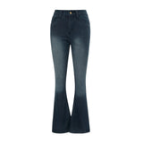 MQTIME  -  Womens Y2K Grunge Casual Denim Flared Long Pants Solid Color Skinny Low Waist Bell Bottom Jeans Trousers with Pockets