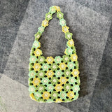  MQTIME  -  Colorful Flower Crochet Tote Bag, Handmade Knitted Shoulder Bag, Lightweight Summer Beach Travel Handbag For Women Vacation