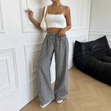  MQTIME  -  New High Waist Plaid Wide Leg Pants Women's Summer Casual Loose Walking Trousers Cross-Border Straight Cut Pants