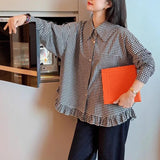 MQTIME  -  Women Vintage Plaid Shirts Spring Summer Fashion Streetwear Female Loose Single-breasted Tops Casual Lapel Long Sleeve Blouse