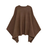 MQTIME  -  Elegant Brown Loose Cape-style Knit Pullovers Women Chic O-Neck Thick Sweater Autumn Winter Office Lady Knitwear Tops