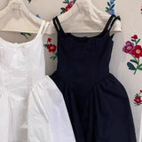 MQTIME  -  Fashion Baby Girl Princess Cotton Strap Dress Toddler Child Suspender Vestido Black White Solid Color Summer Baby Clothes 2-12Y