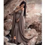 MQTIME  -  Chiffon Maternity Photography Dress Shoulderless Elasticity Pregnant Long Skirt Solid Fashion Simple Gravida Photo Shoot Clothes