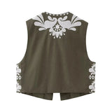 MQTIME  -  Embroidery Vest For Women Y2k Vintage Casual Sleeveless Cardigan Waistcoat Top Fashion Woman Floral Embroidered Vest