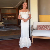 MQTIME  -  Elegant Ruffles Long Dress Women Off Shoulder Backless Sleeveless Flounce Vestidos Female Summer Chic Evening Dresses