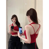 MQTIME  -  Thai Niche Vest for Women, Hanging Neck, Red Camisole, Summer Wear, Y2k, Sweet and Spicy Girl, Strapless Back, Sexy Top