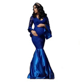  MQTIME  -  Lace Maternity Long Dress for Photo Shoot Long Sleeve Sexy Pregnancy Dress For Photography Long Pregnant Women Maxi Gown Clothes