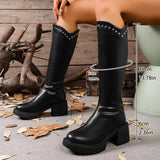  MQTIME  -  Retro Brown Thick Bottom Long Riding Boots Women Winter Comfort Platform Thick Heel Western Cowboy Boots Knee High Booties
