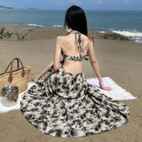 MQTIME  -  Summer French Fashion Spaghetti Strap Square Neck Sleeveless Party Evening Dress Woman Elegant Print Lace Up Midi Prom Dress