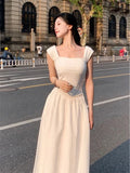 MQTIME  -  New Women Elegant White Dress Summer Sleeveless Slim A Line Party Long Dresses Ladies Vintage Solid Long Robe Vestidos