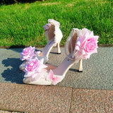 MQTIME  -  High Heels for Women Pink Rose Bridal Wedding Heels Y2K Heels Lolita Cosplay Y2K Accessories Elegant Pearl Lolita Pink Shoes