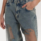 MQTIME  -  Y2k American Spice Girl Retro Straight Pants Hollow Design Jeans Loose Wide-leg Pants