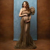 MQTIME  -  ﻿ Maternity Photoshoot Dress Perspective Mesh Single Shoulder - Summer Dress Adjustable Pregnancy Photo Session Props Floral Dress