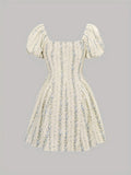  MQTIME  -  Spring Summer Short Sleeve Elegant Mini Dress Women's Clothing Casual Party Work Evening Fashionable Pleated Dresses
