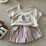 MQTIME  -  Boys Suit Spring and Summer New Children's Wear Korean Boy Baby Cute Cartoon Dog T-shirt Striped Shorts Two Sets