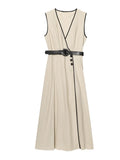 MQTIME  -  Elegant Cotton Sling Dresses Women Fashionable  V-neck Sleeveless High Waist Slim Fit Long Dress Female Summer Holiday Robe