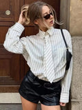MQTIME  -  Boyfriend Style Striped Loose Full Sleeve White Shirts Women Casual Single Breasted Shirt With Tie Autumn New Women Tops