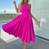 MQTIME  -  Women Fashion Solid Color Banquet Dress Elegant Temperament Big Hem Long Dress Sexy 2025 One Shoulder Sleeveless Party Dresses