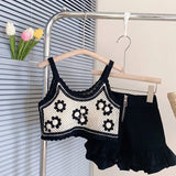 MQTIME  -  Fashion Baby Girl Knitted Clothes Set Strap Flower Vest+Shorts 2PCS Infant Toddler Child Summer Crop Top Clothing Suit 1-12Y