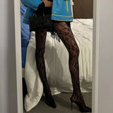 MQTIME  -  Women Y2K Floral Mesh Patterned Tights Coquette Lace See Through Pantyhose Stockings Sexy High Waist Sheer Leggings Stockings