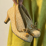 MQTIME  -  French Polka Dot Bow Tassel High Heels Women Thick Heel Design Sense Horse Hair Shoes Comfortable Shoes