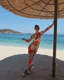 MQTIME  -  Colorful Stripe Maxi Dress Women Chic Off Shoulder Long Sleeve Tulle See Through Slim Dresses Summer Lady Vacation Robes