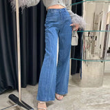 MQTIME  -  Ladies Fashion Stitching Edge Ruffles Office Pants 2025 Elegant High Waist Straight Denim Trousers Women Chic Jeans Long Pants
