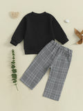 MQTIME  -  Infant Boy Girl Autumn Winter Clothes Set Letter Print Pullover Top Plaid Pants Elastic Waistband Outfit 2 Piece Kit