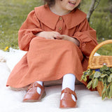  MQTIME  -  Autumn Girls Doll Collar Cotton Linen Dress New Chic Retro Loose Long-Sleeved Baby Girl Casual Party Dresses