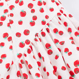 MQTIME  -  French Style Retro White With Red Fruit Print Bow Lacing Up Sling Dress Slim Waist Ruched  A line Midi Long Dresses Robe