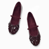 MQTIME  -  Shiny Pu Leather Red Ballet Flats Shoes for Women Pleated Round Toe Elegant Mary Janes Spring Autumn Comfortable Soft Loafers