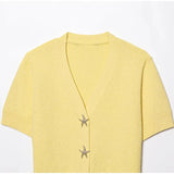 MQTIME  -  Knit Solid Women's Cardigan Fashion Loose Single-breasted Short Sleeve Female Sweater Summer V Neck Lady Knitwear 2025