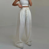  MQTIME  -  Fashion Y2K Wide Leg Long Pant For Women Elegant Elastic High Waist Double Drawstring Baggy Pant Office Lady Loose Suit Trousers