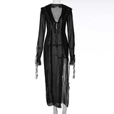  MQTIME  -  2026 Spring New Women's Sexy Tether V-Neck Split Dress Women